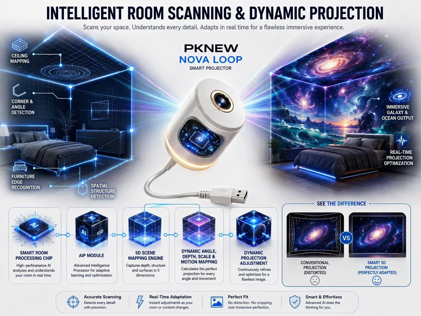 PKNEW® 🐉 NEXT-GEN 🍏 SMART PROJECTION HD Smart Dynamic 5D Holographic Night Light Projector