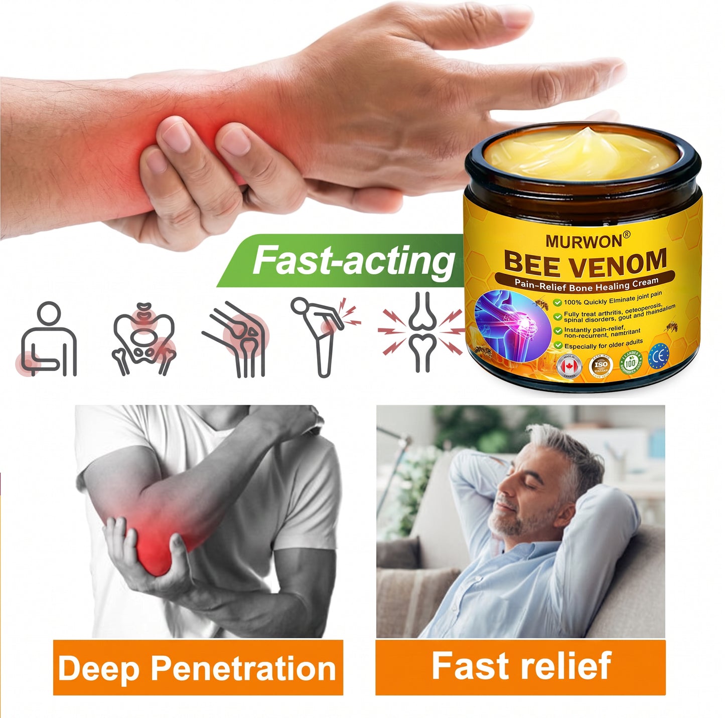 30% Discount🎁🎁|𝐌𝐔𝐑𝐖𝐎𝐍® Bee Venom Pain-Relief Bone Healing Cream ✨✨✨(Specially for older adults)