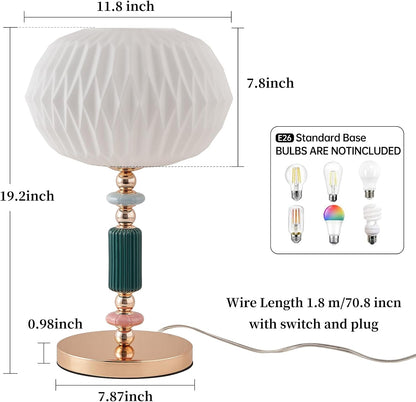 Milk White Glass Shade Table Lamp Modern Metal Desk Lamp with Plug Cord Switch for Bedroom Living Room