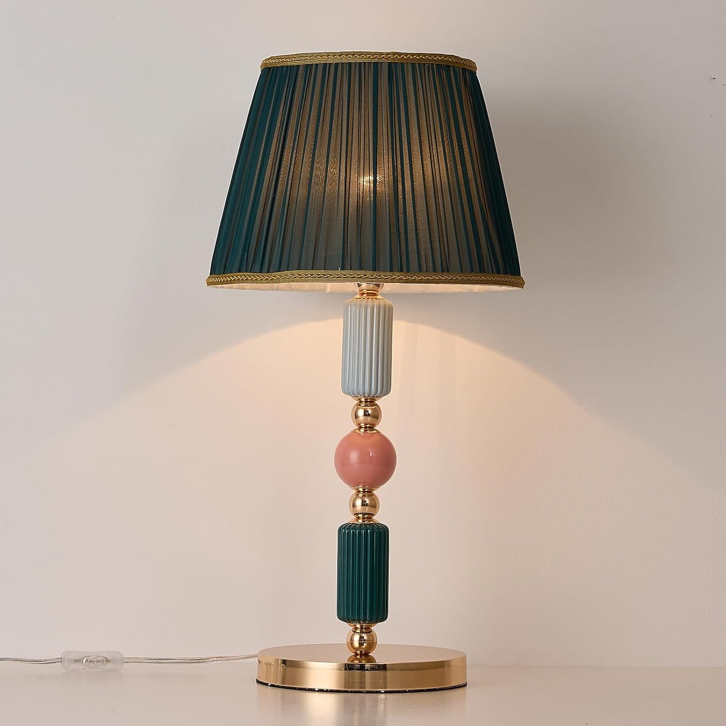 Milk White Glass Shade Table Lamp Modern Metal Desk Lamp with Plug Cord Switch for Bedroom Living Room