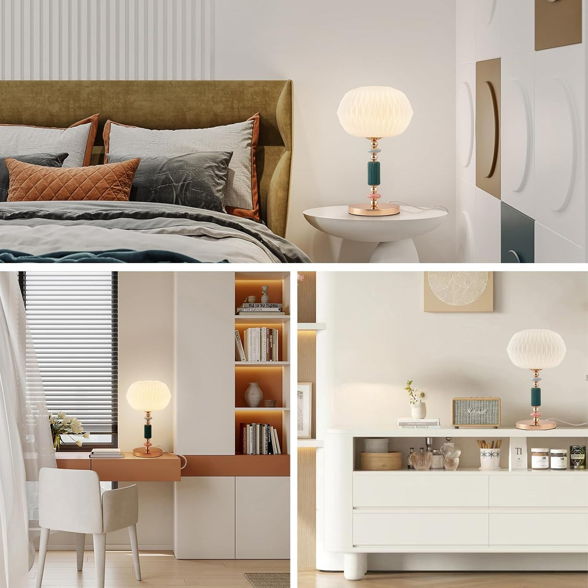 Milk White Glass Shade Table Lamp Modern Metal Desk Lamp with Plug Cord Switch for Bedroom Living Room