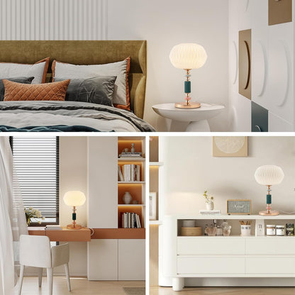 Milk White Glass Shade Table Lamp Modern Metal Desk Lamp with Plug Cord Switch for Bedroom Living Room