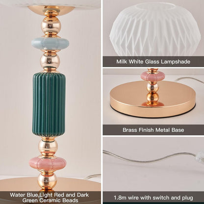 Milk White Glass Shade Table Lamp Modern Metal Desk Lamp with Plug Cord Switch for Bedroom Living Room
