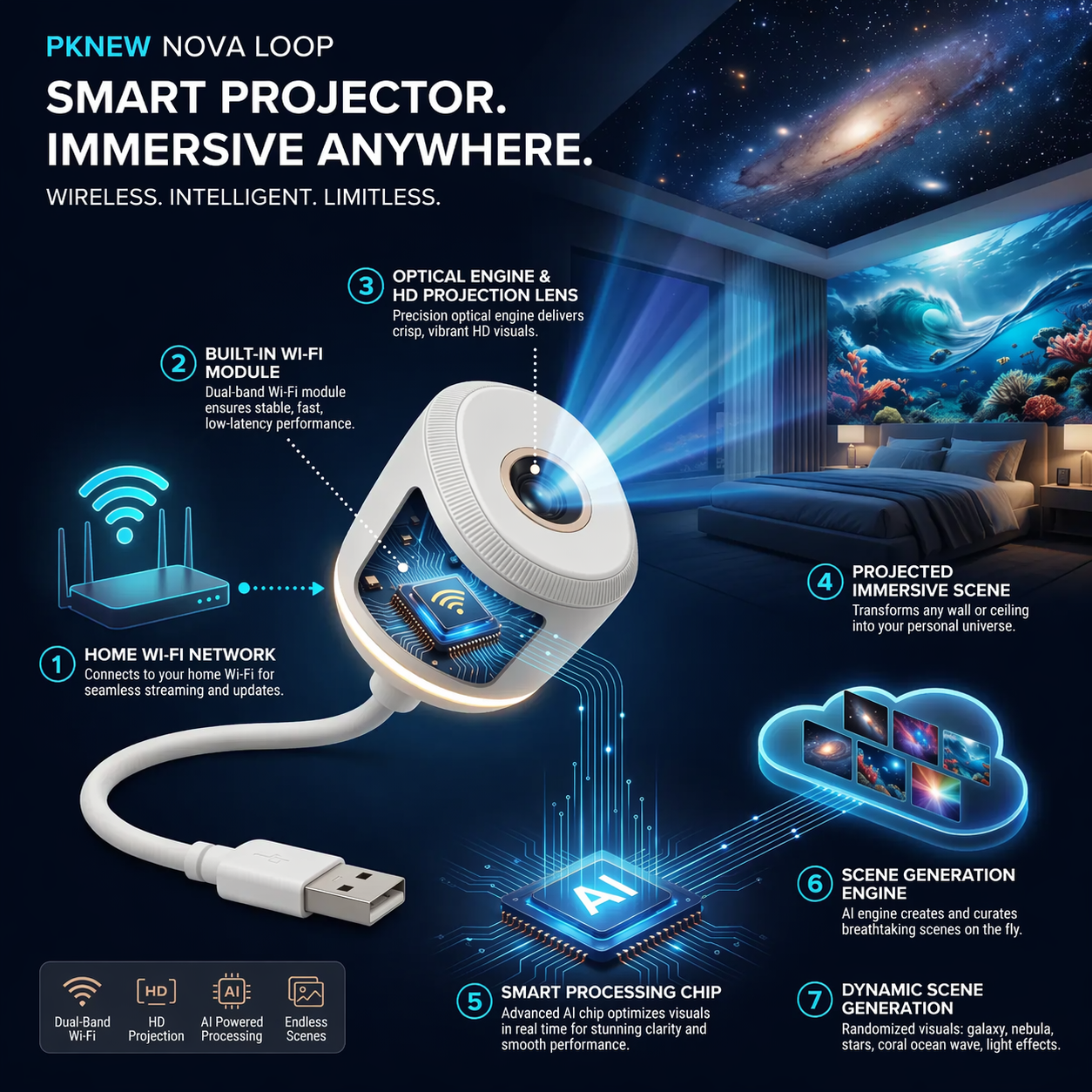 30% OFF 🎁🎁 PKNEW®  NEXT-GEN  SMART PROJECTION HD Smart Dynamic 5D Holographic Night Light Projector